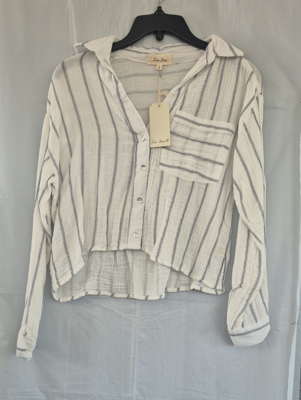 Love Notes White Button-Down Shirt with Blue Stripes